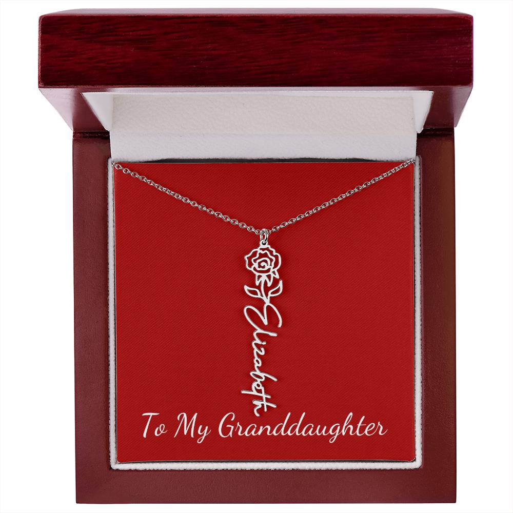 To My Granddaughter Necklace Personalize with Name and Birth Month Flower | Red - Get Deerty