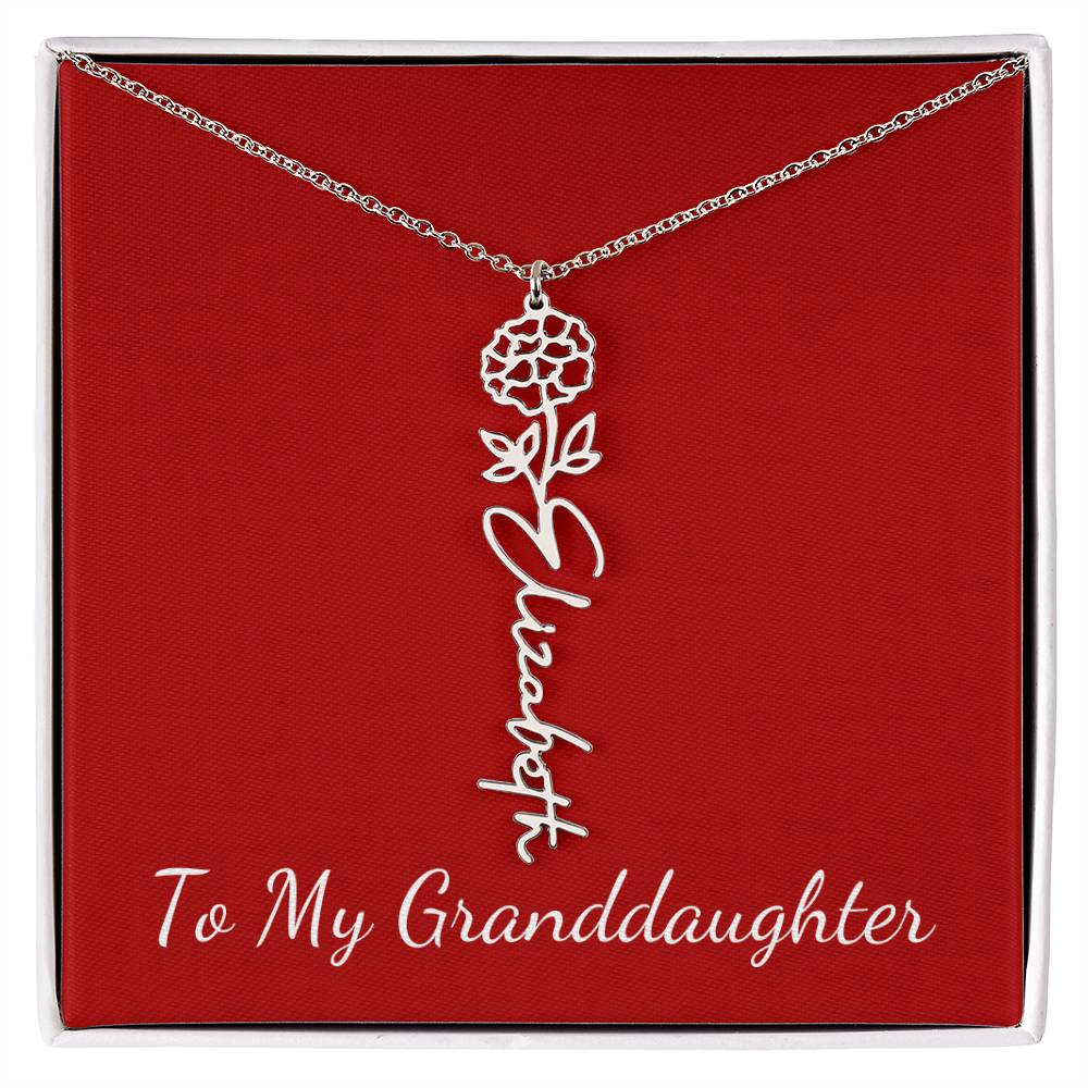 To My Granddaughter Necklace Personalize with Name and Birth Month Flower | Red - Get Deerty