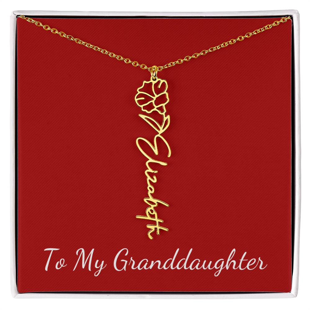 To My Granddaughter Necklace Personalize with Name and Birth Month Flower | Red - Get Deerty