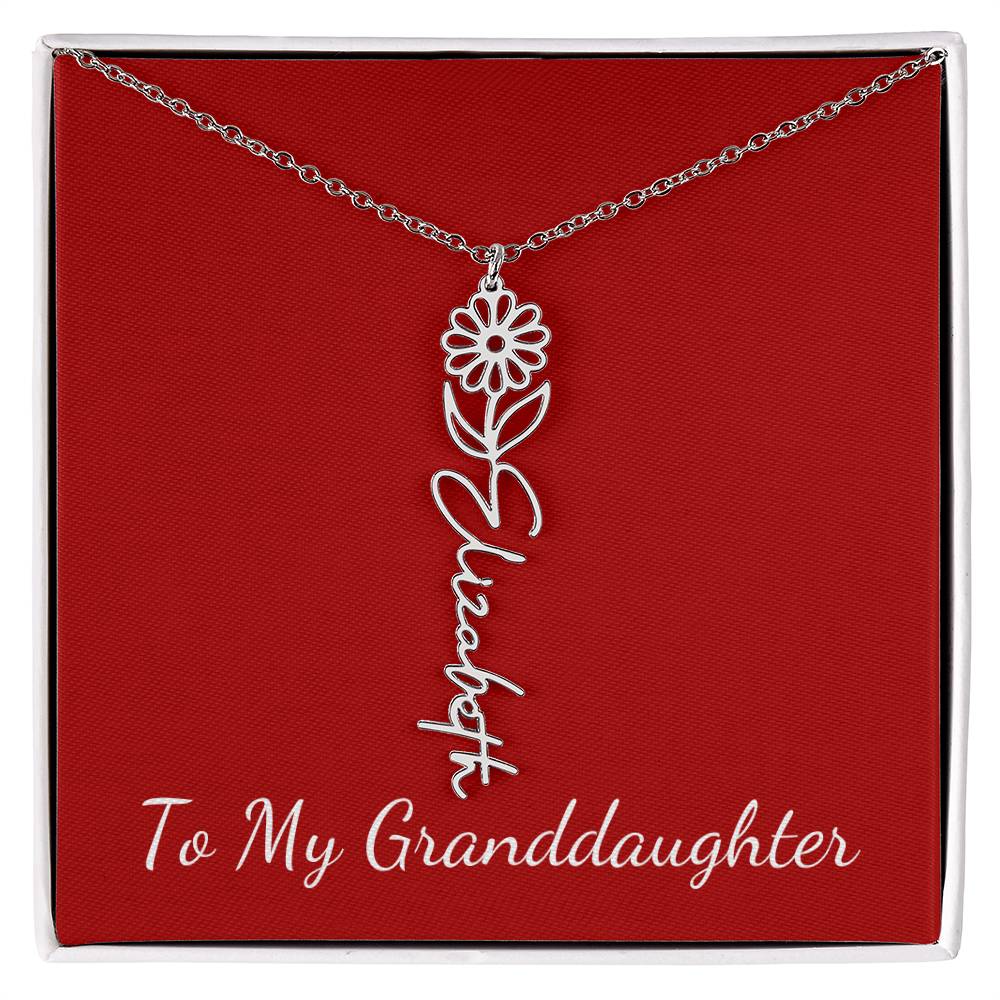 To My Granddaughter Necklace Personalize with Name and Birth Month Flower | Red - Get Deerty