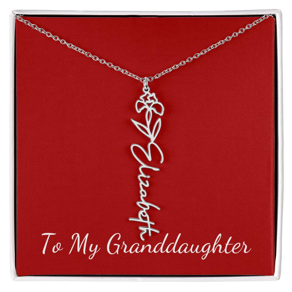 To My Granddaughter Necklace Personalize with Name and Birth Month Flower | Red - Get Deerty