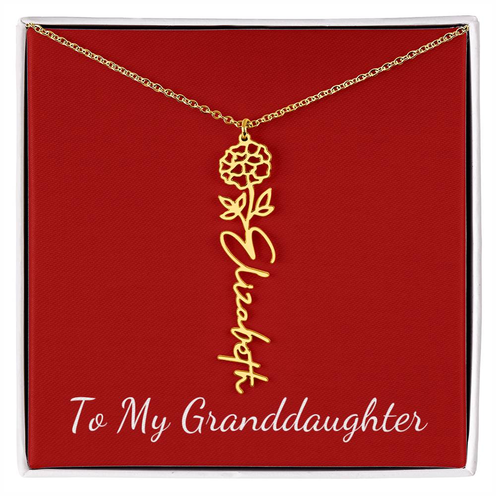 To My Granddaughter Necklace Personalize with Name and Birth Month Flower | Red - Get Deerty