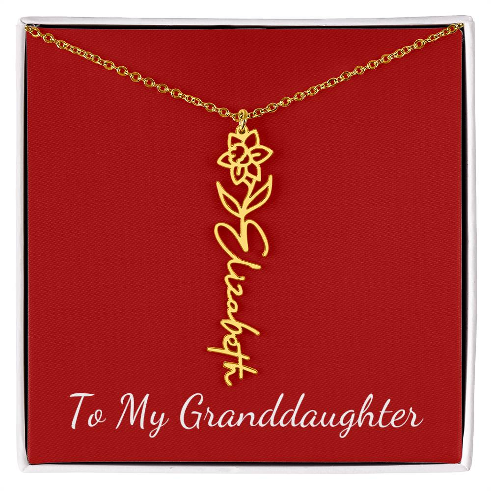 To My Granddaughter Necklace Personalize with Name and Birth Month Flower | Red - Get Deerty