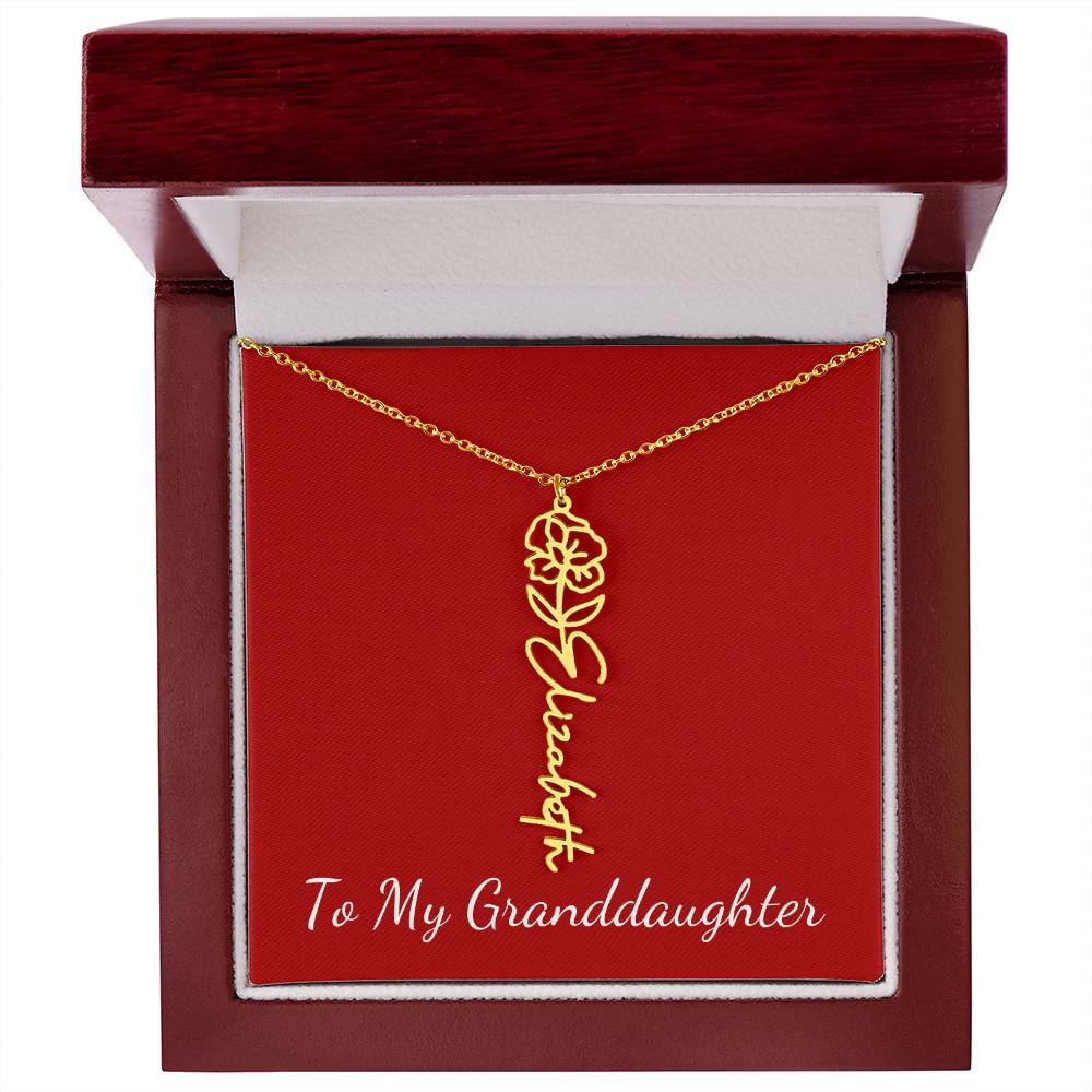 To My Granddaughter Necklace Personalize with Name and Birth Month Flower | Red - Get Deerty