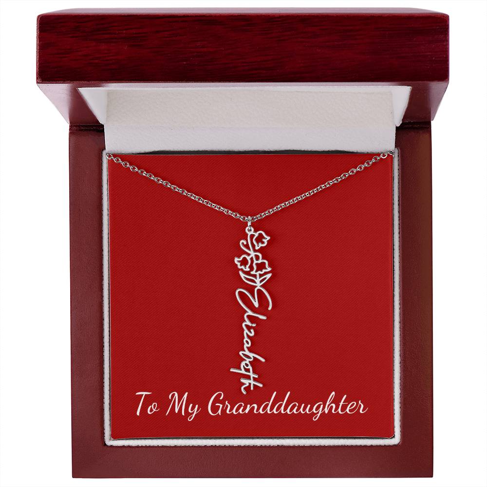 To My Granddaughter Necklace Personalize with Name and Birth Month Flower | Red - Get Deerty