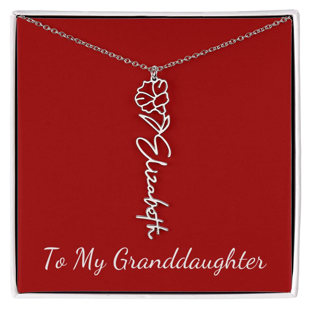 To My Granddaughter Necklace Personalize with Name and Birth Month Flower | Red - Get Deerty