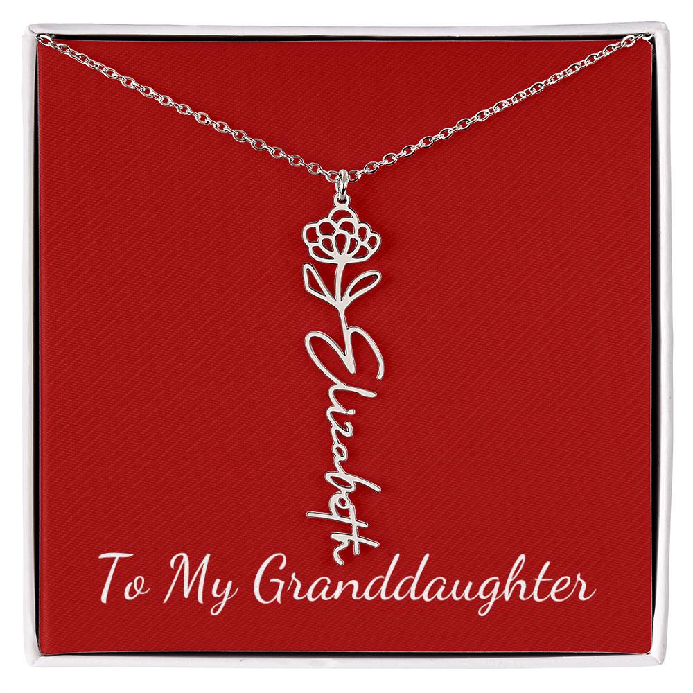 To My Granddaughter Necklace Personalize with Name and Birth Month Flower | Red - Get Deerty