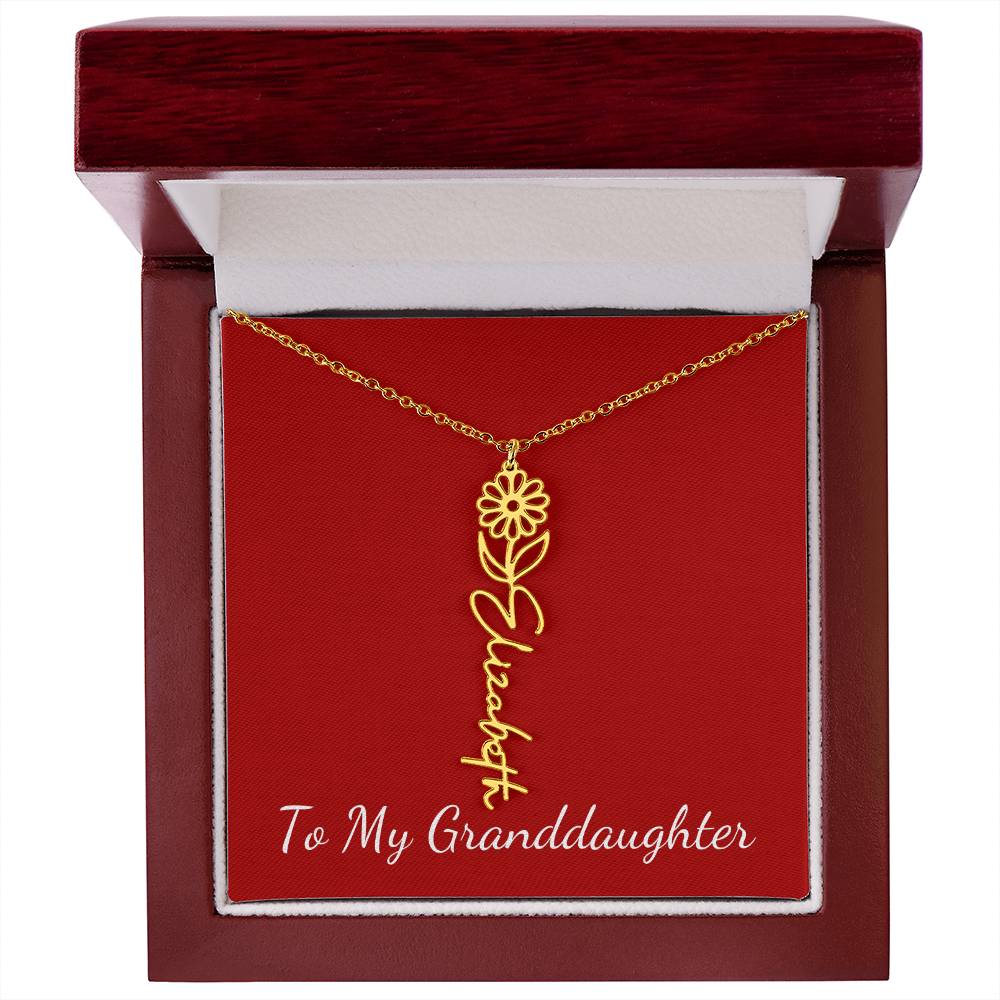 To My Granddaughter Necklace Personalize with Name and Birth Month Flower | Red - Get Deerty