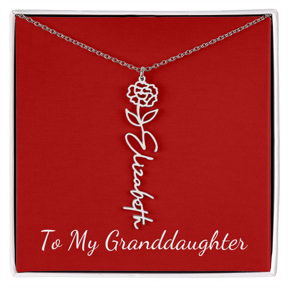 To My Granddaughter Necklace Personalize with Name and Birth Month Flower | Red - Get Deerty
