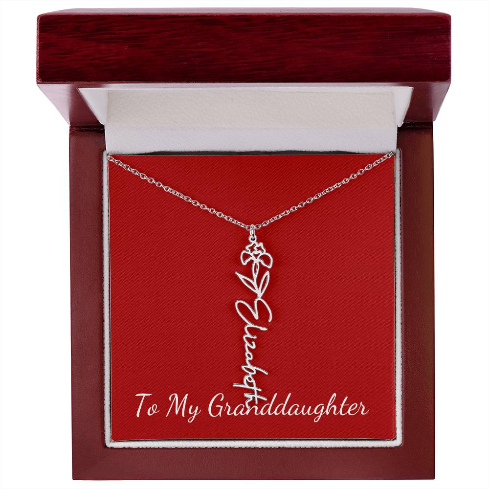 To My Granddaughter Necklace Personalize with Name and Birth Month Flower | Red - Get Deerty