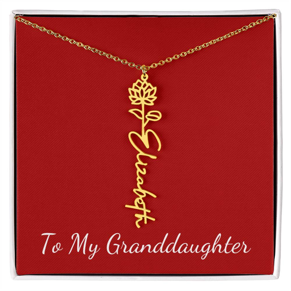 To My Granddaughter Necklace Personalize with Name and Birth Month Flower | Red - Get Deerty