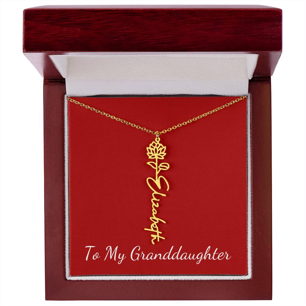 To My Granddaughter Necklace Personalize with Name and Birth Month Flower | Red - Get Deerty