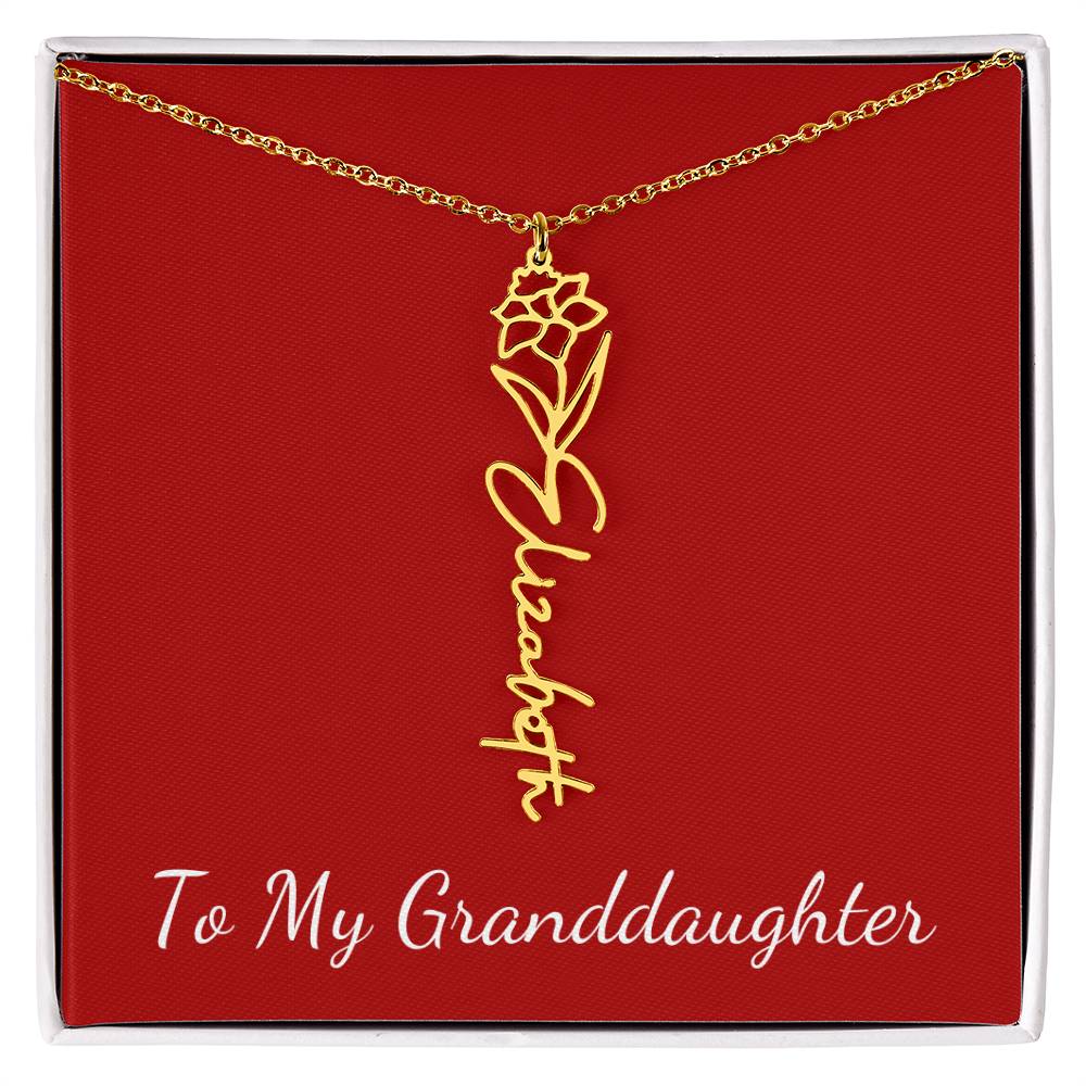 To My Granddaughter Necklace Personalize with Name and Birth Month Flower | Red - Get Deerty