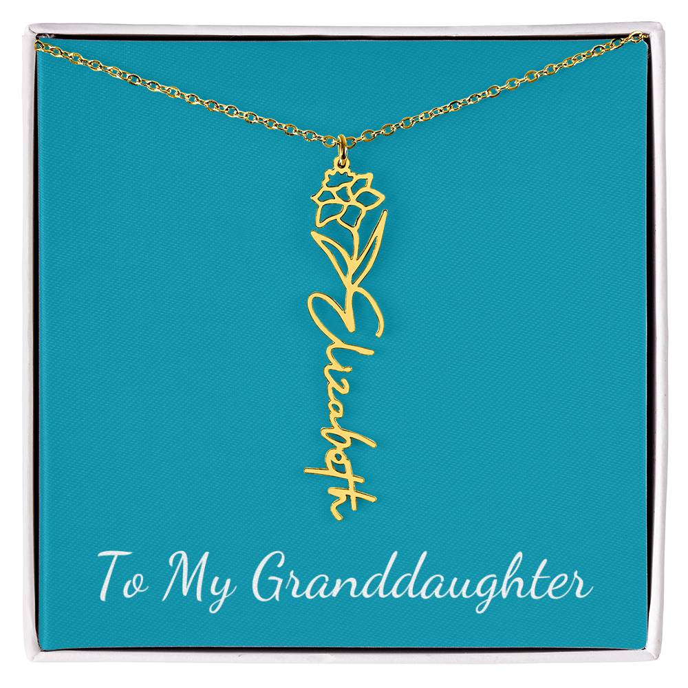 To My Granddaughter Necklace Personalize with Name and Birth Month Flower | Teal - Get Deerty