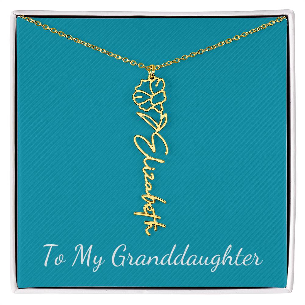 To My Granddaughter Necklace Personalize with Name and Birth Month Flower | Teal - Get Deerty