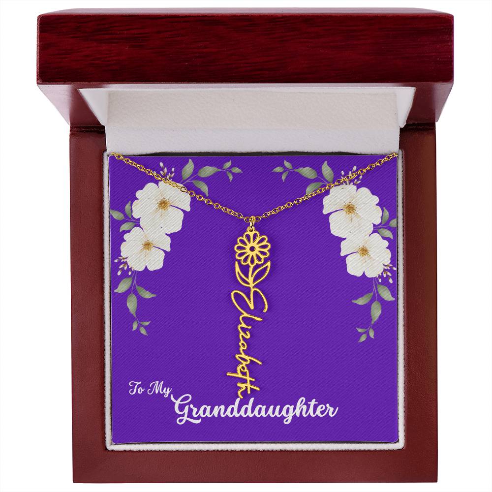 To My Granddaughter Personalized Birth Flower Necklace - Customize with Birth Month Flower and Name - Purple with White Flowers - Get Deerty