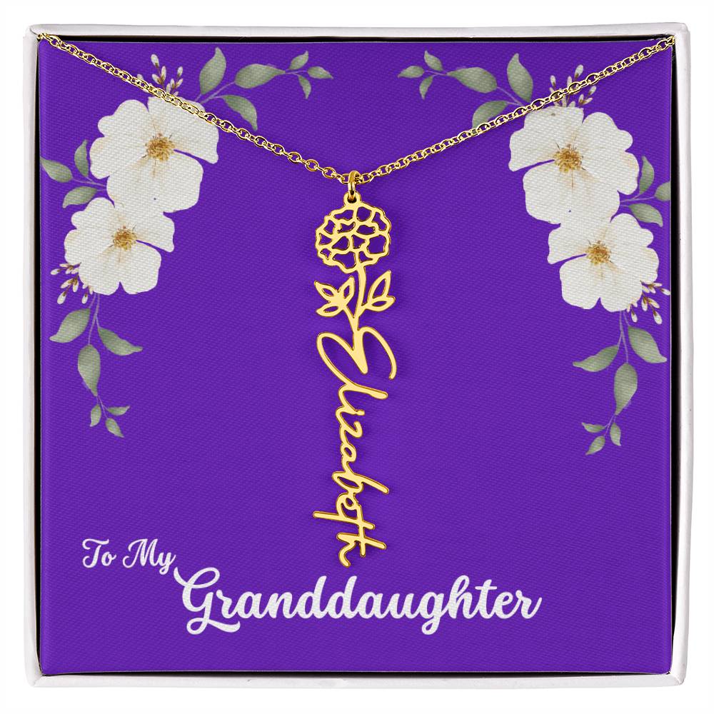 To My Granddaughter Personalized Birth Flower Necklace - Customize with Birth Month Flower and Name - Purple with White Flowers - Get Deerty