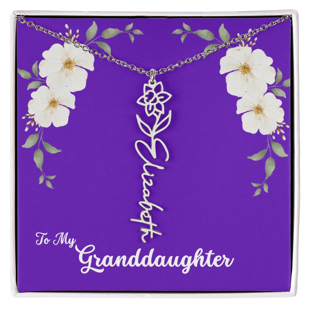 To My Granddaughter Personalized Birth Flower Necklace - Customize with Birth Month Flower and Name - Purple with White Flowers - Get Deerty