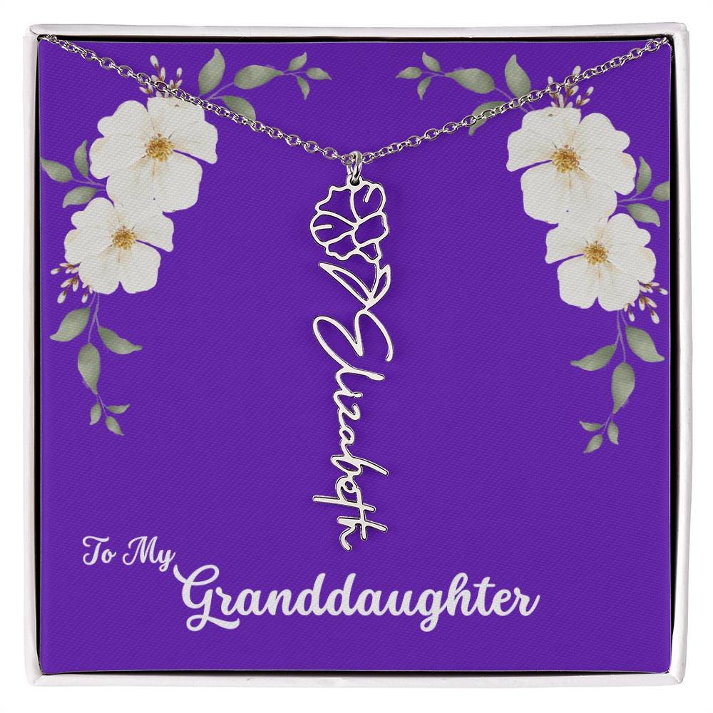 To My Granddaughter Personalized Birth Flower Necklace - Customize with Birth Month Flower and Name - Purple with White Flowers - Get Deerty
