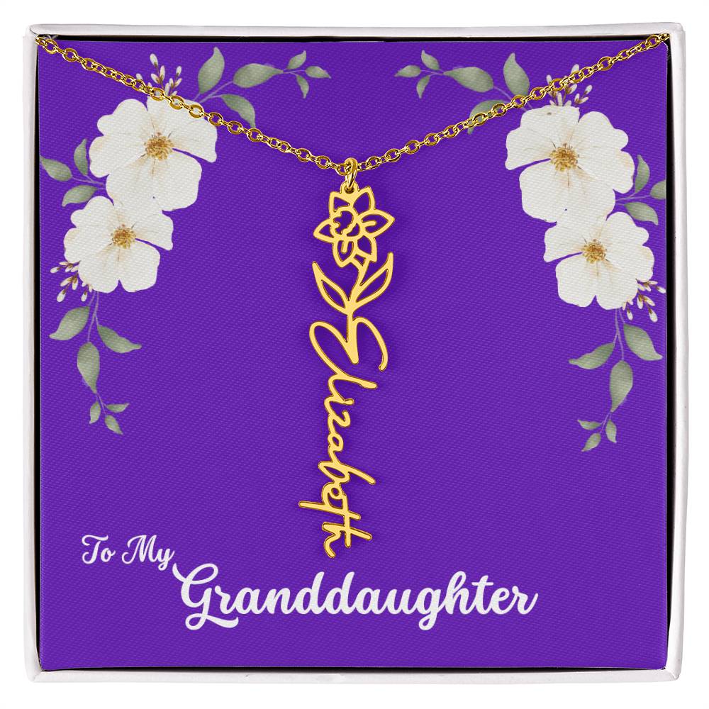 To My Granddaughter Personalized Birth Flower Necklace - Customize with Birth Month Flower and Name - Purple with White Flowers - Get Deerty