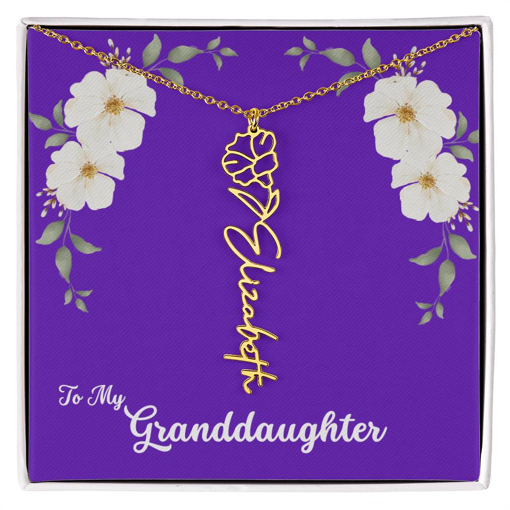 To My Granddaughter Personalized Birth Flower Necklace - Customize with Birth Month Flower and Name - Purple with White Flowers - Get Deerty