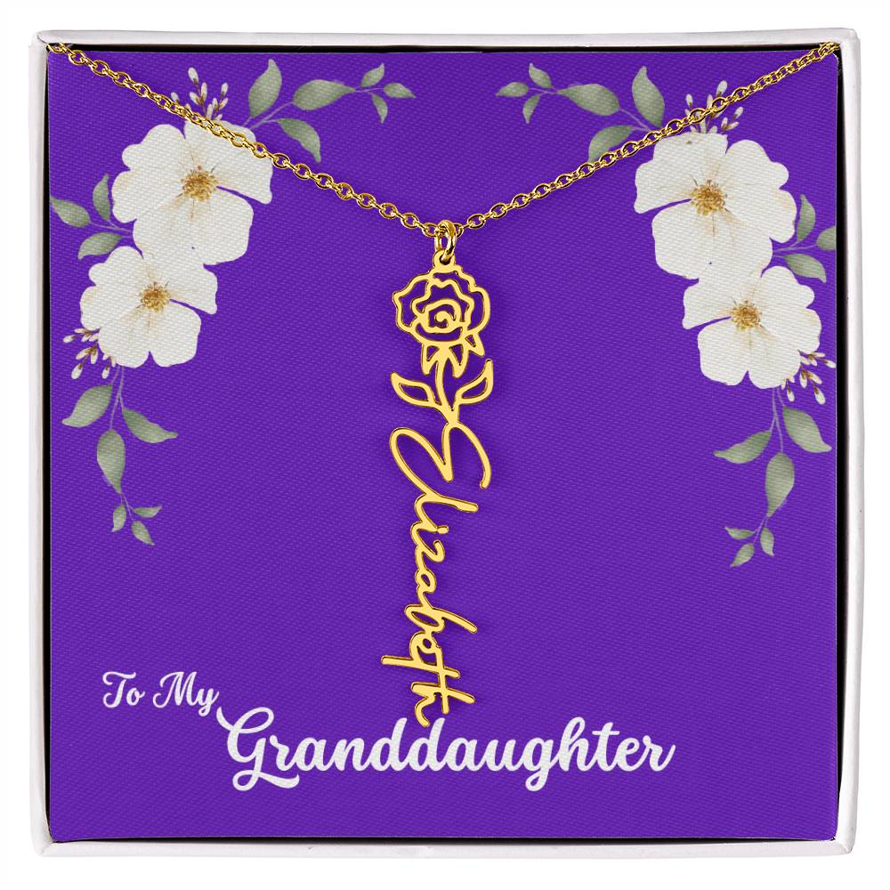 To My Granddaughter Personalized Birth Flower Necklace - Customize with Birth Month Flower and Name - Purple with White Flowers - Get Deerty