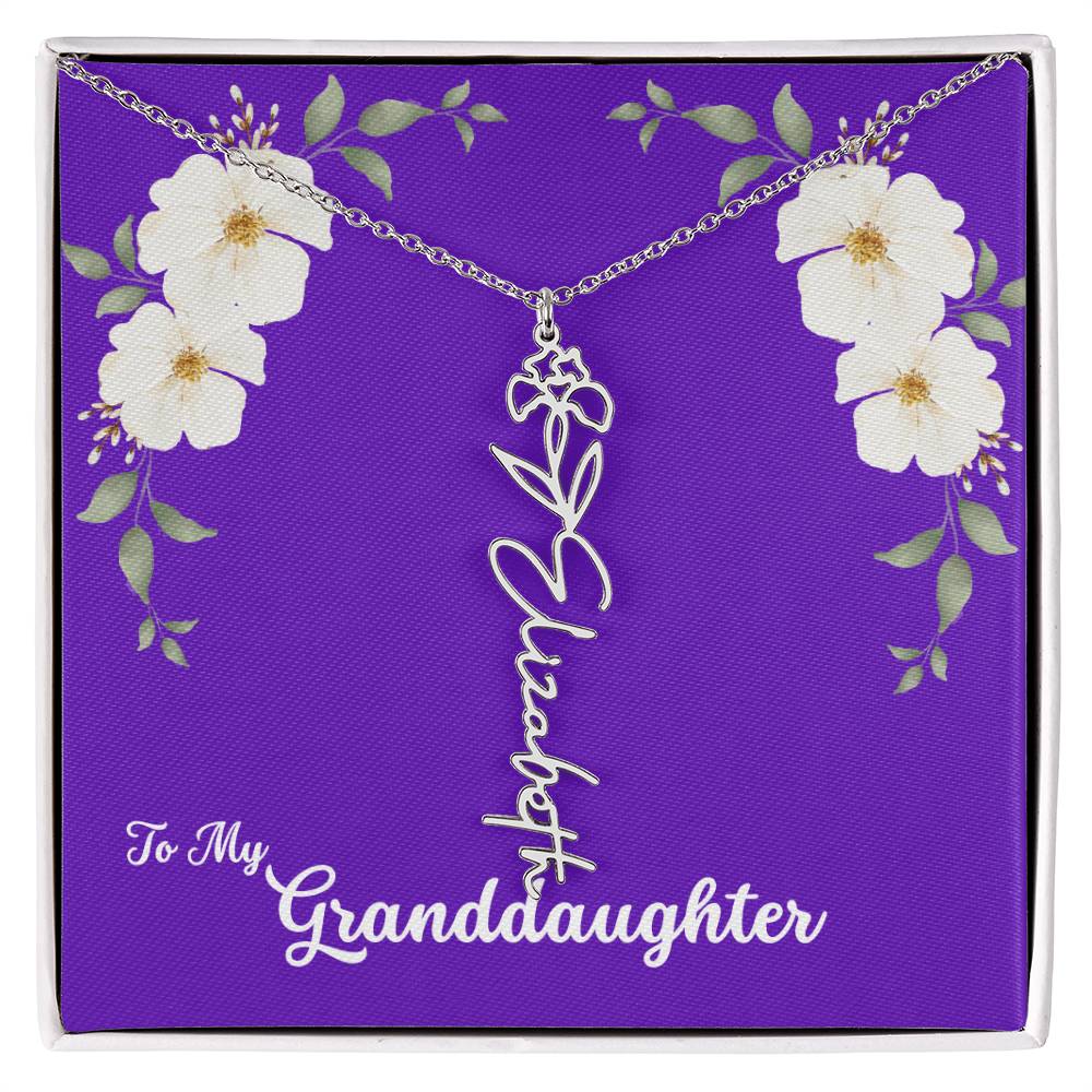 To My Granddaughter Personalized Birth Flower Necklace - Customize with Birth Month Flower and Name - Purple with White Flowers - Get Deerty