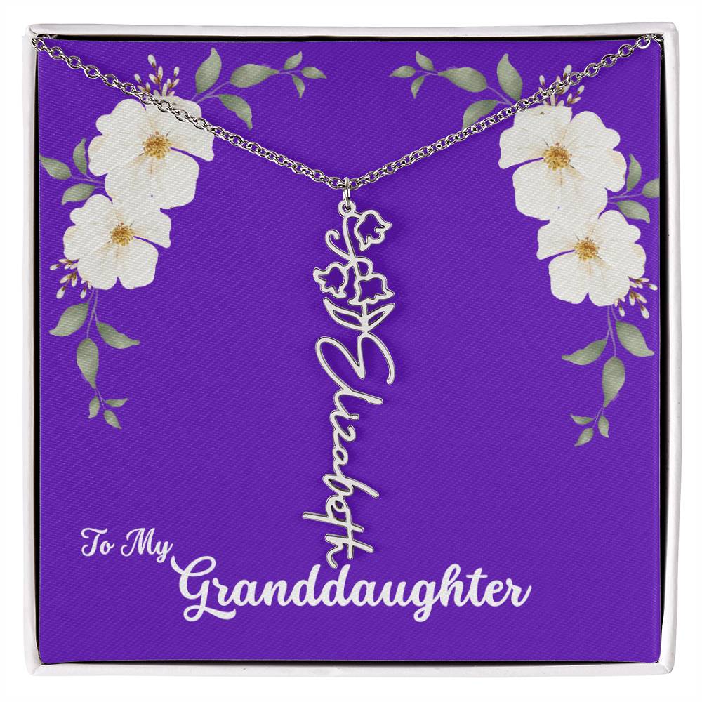 To My Granddaughter Personalized Birth Flower Necklace - Customize with Birth Month Flower and Name - Purple with White Flowers - Get Deerty