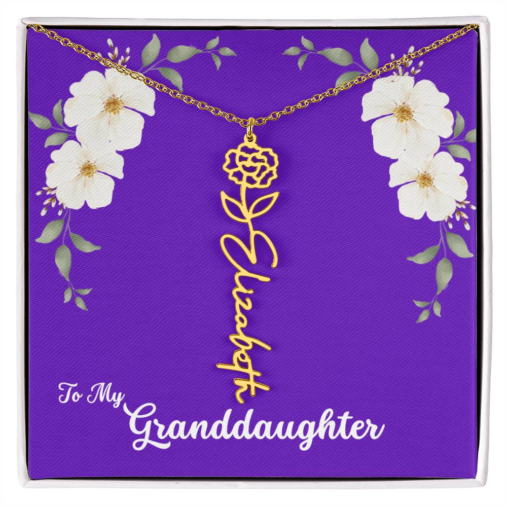 To My Granddaughter Personalized Birth Flower Necklace - Customize with Birth Month Flower and Name - Purple with White Flowers - Get Deerty