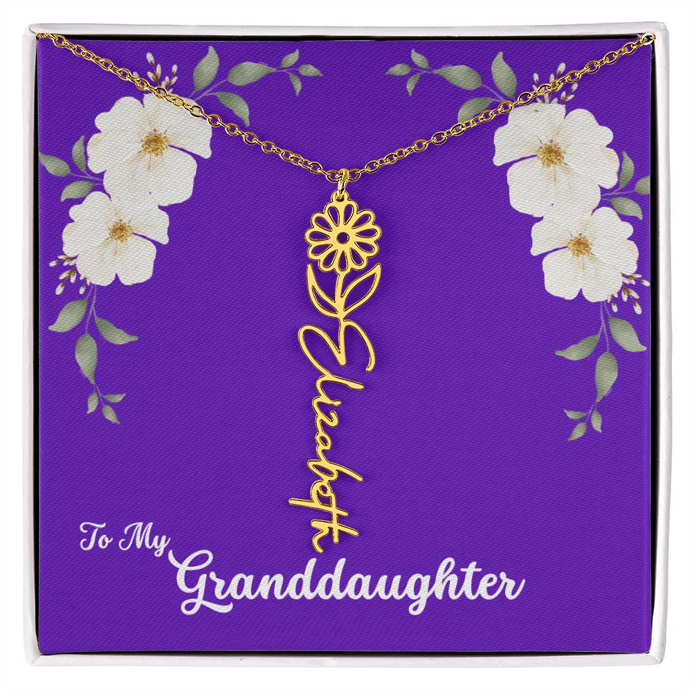 To My Granddaughter Personalized Birth Flower Necklace - Customize with Birth Month Flower and Name - Purple with White Flowers - Get Deerty