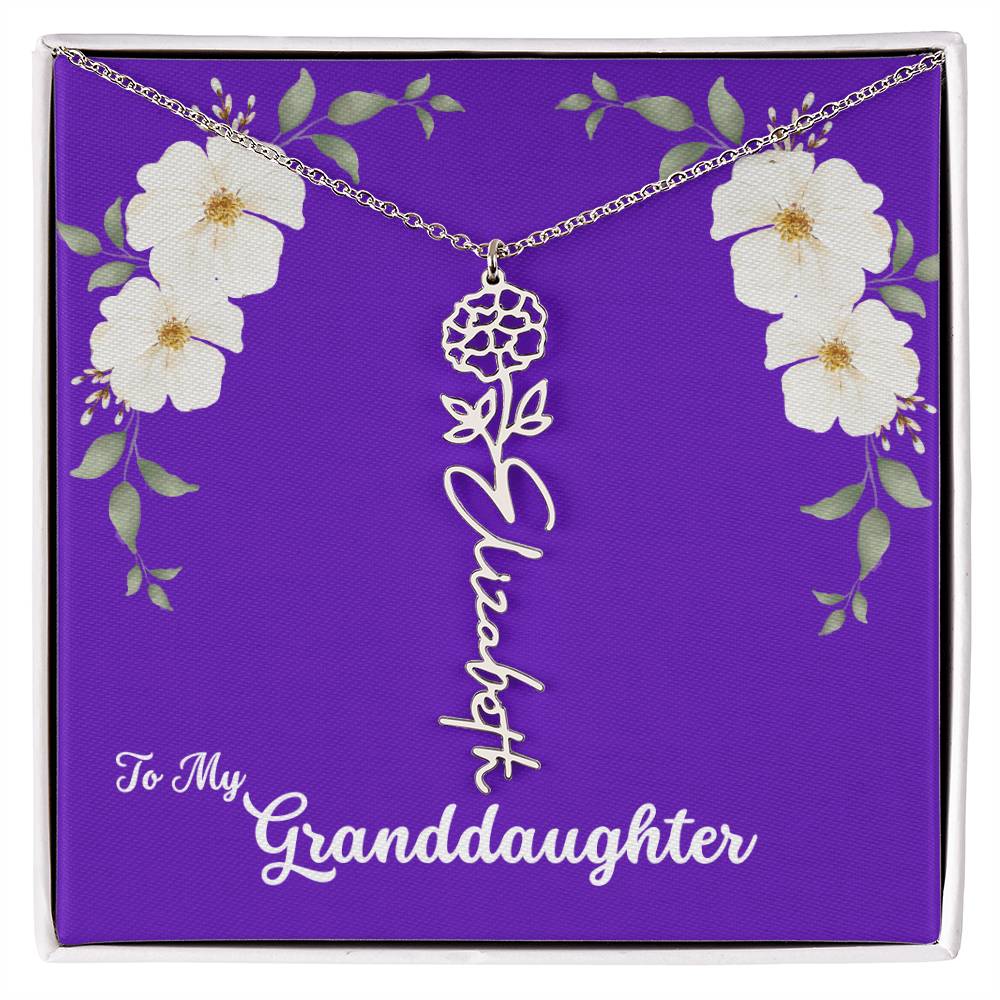 To My Granddaughter Personalized Birth Flower Necklace - Customize with Birth Month Flower and Name - Purple with White Flowers - Get Deerty