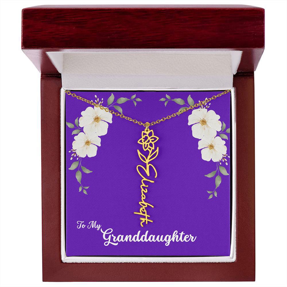 To My Granddaughter Personalized Birth Flower Necklace - Customize with Birth Month Flower and Name - Purple with White Flowers - Get Deerty