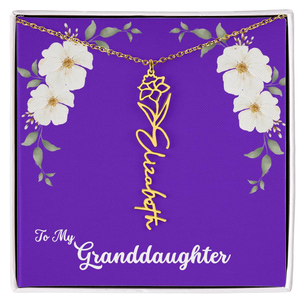 To My Granddaughter Personalized Birth Flower Necklace - Customize with Birth Month Flower and Name - Purple with White Flowers - Get Deerty
