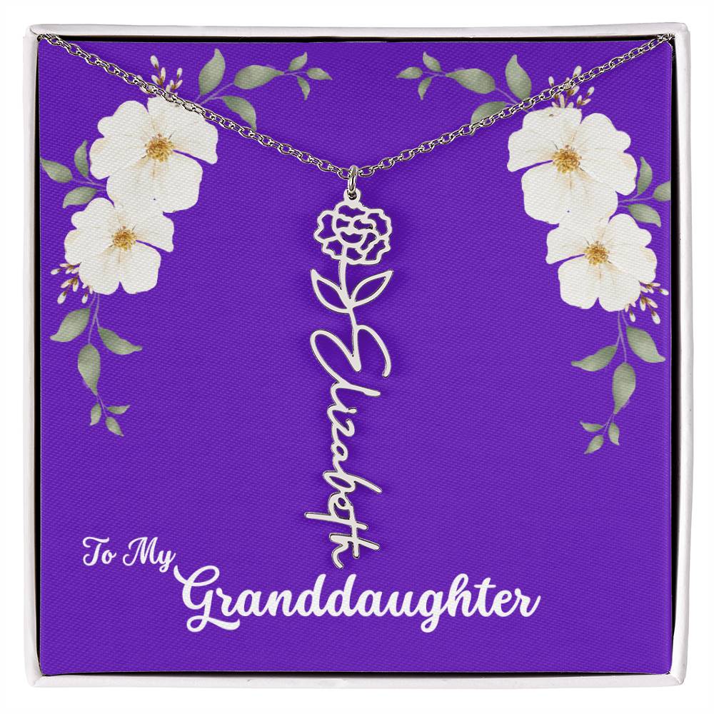 To My Granddaughter Personalized Birth Flower Necklace - Customize with Birth Month Flower and Name - Purple with White Flowers - Get Deerty