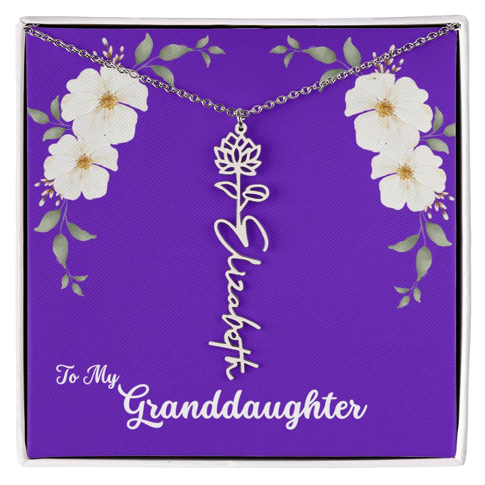 To My Granddaughter Personalized Birth Flower Necklace - Customize with Birth Month Flower and Name - Purple with White Flowers - Get Deerty