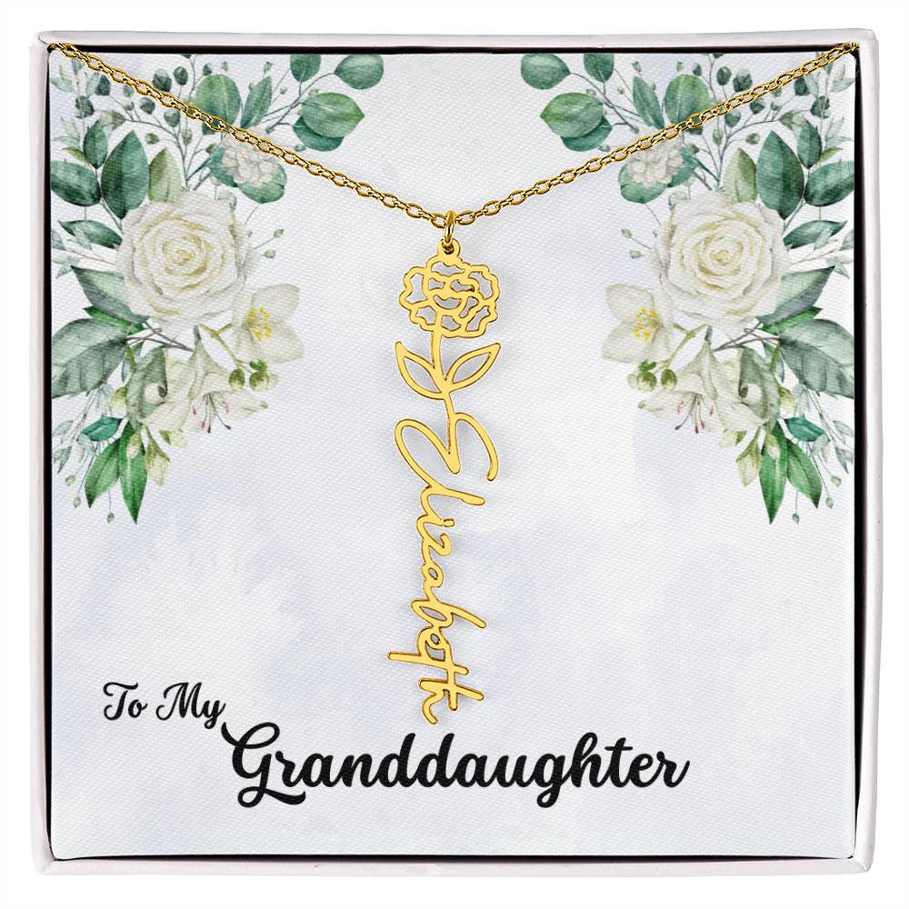 To My Granddaughter Personalized Birth Flower Necklace - Customize with Birth Month Flower and Name - Soft White Roses - Get Deerty