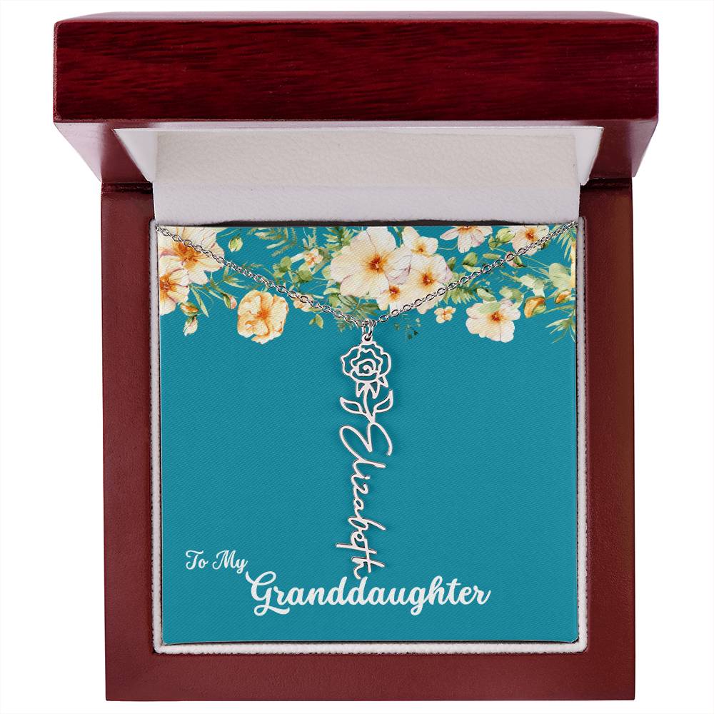 To My Granddaughter Personalized Birth Flower Necklace - Customize with Birth Month Flower and Name - Teal with Flowers - Get Deerty