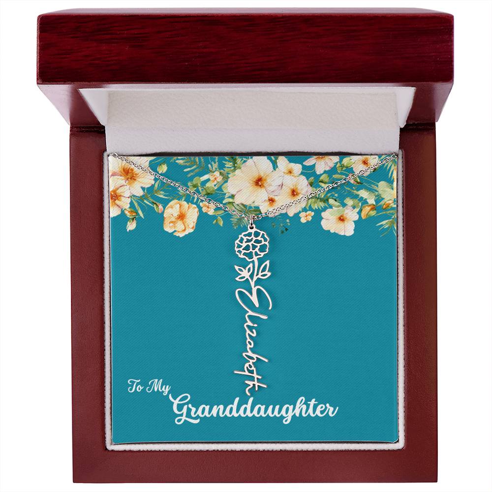To My Granddaughter Personalized Birth Flower Necklace - Customize with Birth Month Flower and Name - Teal with Flowers - Get Deerty