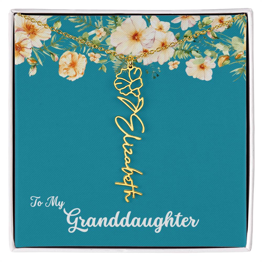 To My Granddaughter Personalized Birth Flower Necklace - Customize with Birth Month Flower and Name - Teal with Flowers - Get Deerty