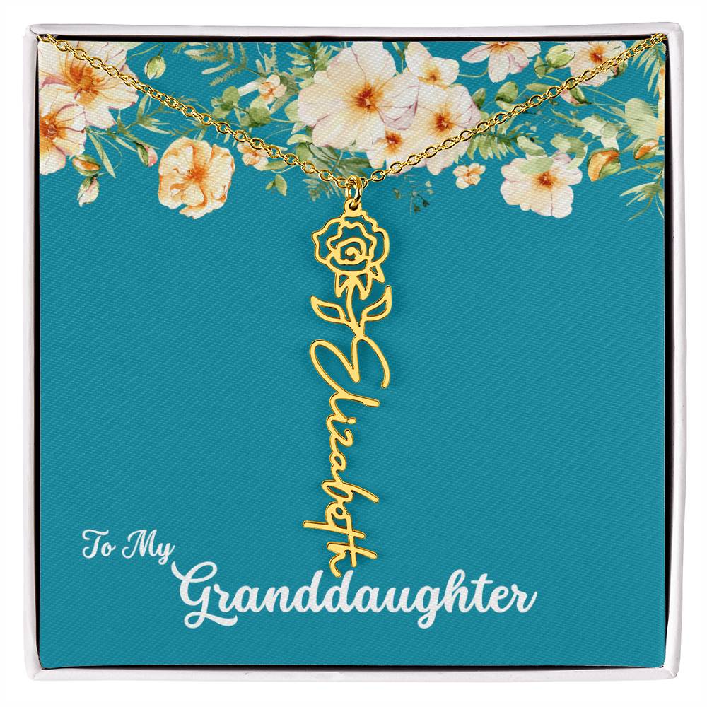 To My Granddaughter Personalized Birth Flower Necklace - Customize with Birth Month Flower and Name - Teal with Flowers - Get Deerty