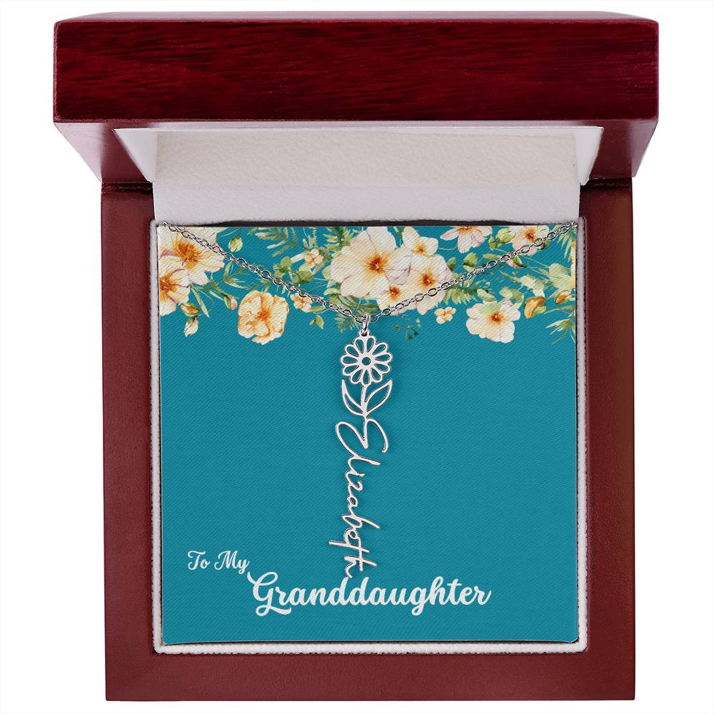 To My Granddaughter Personalized Birth Flower Necklace - Customize with Birth Month Flower and Name - Teal with Flowers - Get Deerty
