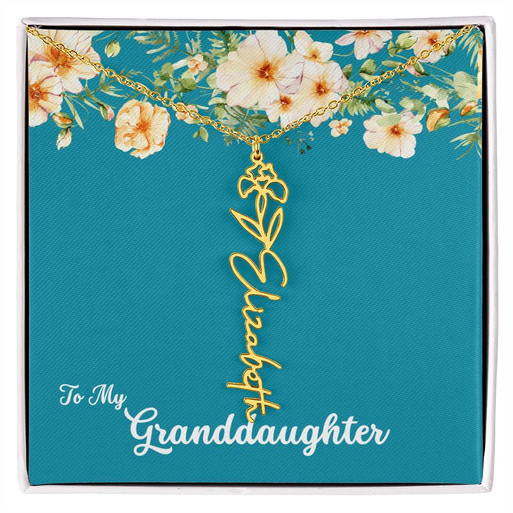 To My Granddaughter Personalized Birth Flower Necklace - Customize with Birth Month Flower and Name - Teal with Flowers - Get Deerty