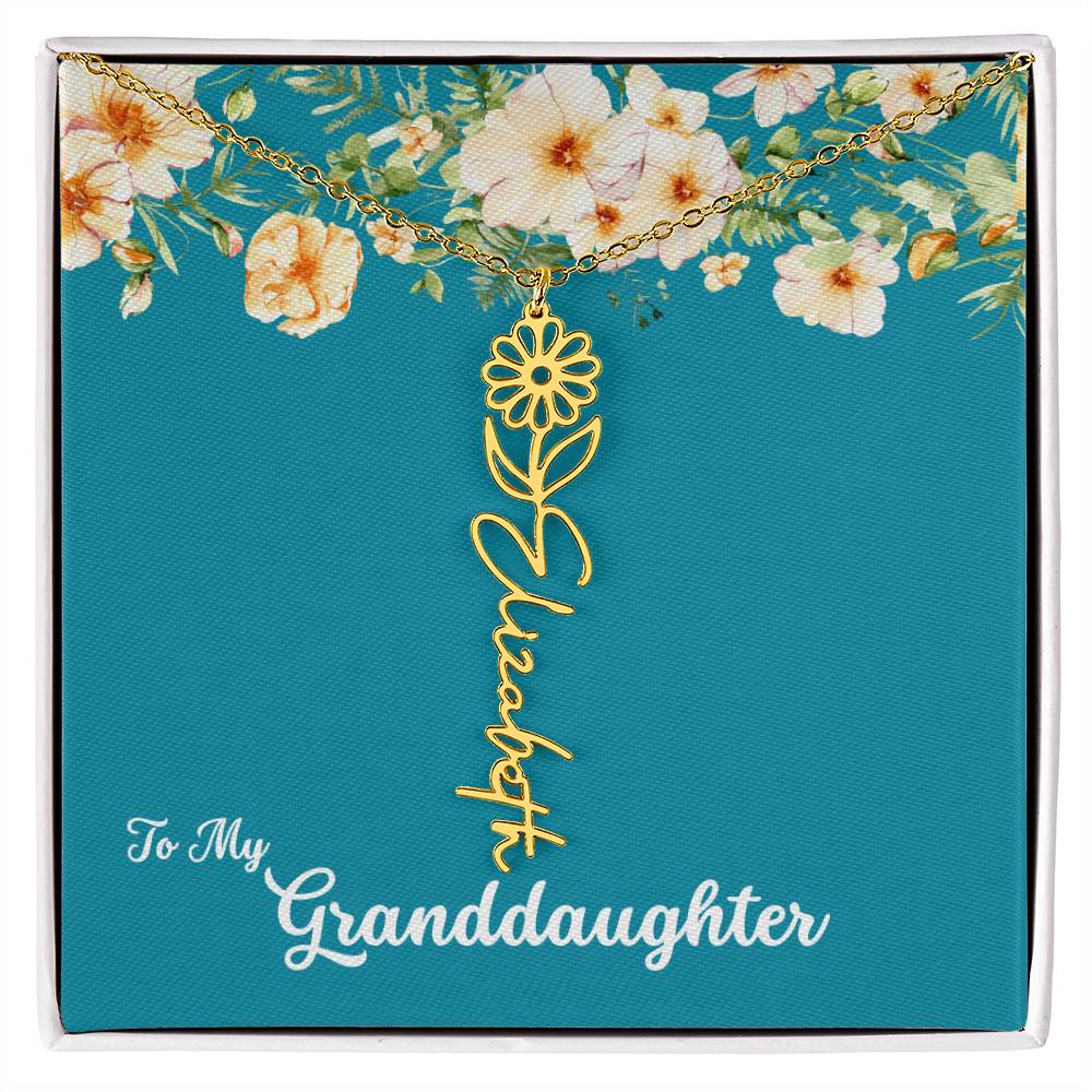 To My Granddaughter Personalized Birth Flower Necklace - Customize with Birth Month Flower and Name - Teal with Flowers - Get Deerty