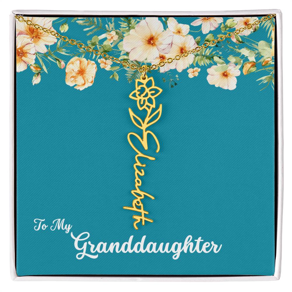 To My Granddaughter Personalized Birth Flower Necklace - Customize with Birth Month Flower and Name - Teal with Flowers - Get Deerty