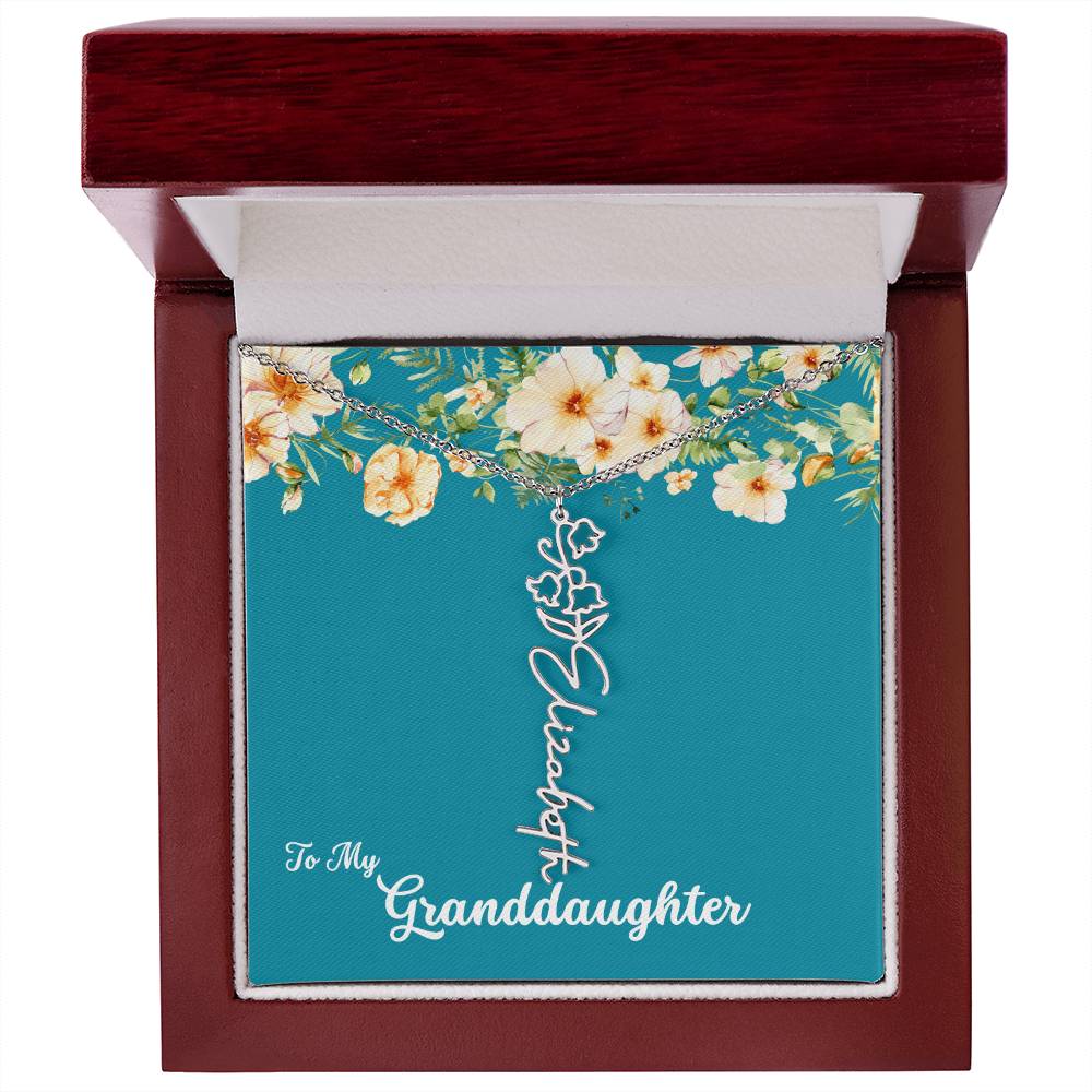 To My Granddaughter Personalized Birth Flower Necklace - Customize with Birth Month Flower and Name - Teal with Flowers - Get Deerty