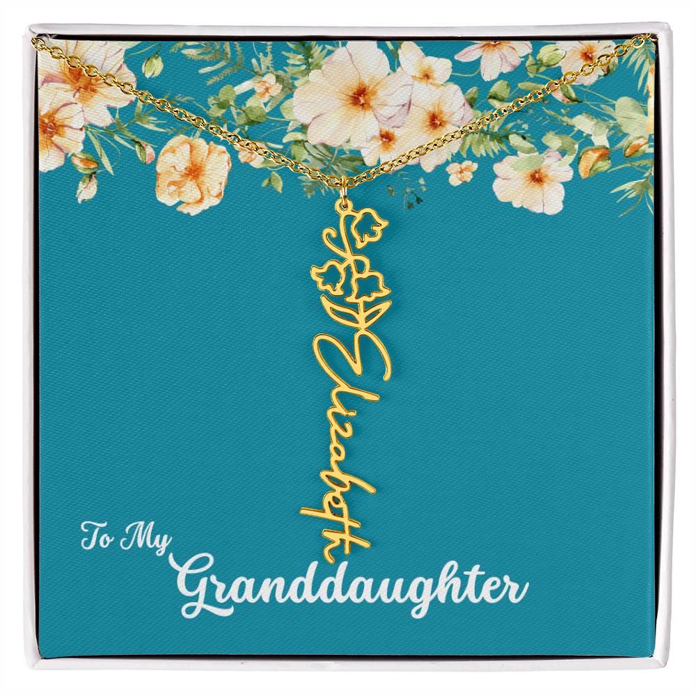 To My Granddaughter Personalized Birth Flower Necklace - Customize with Birth Month Flower and Name - Teal with Flowers - Get Deerty