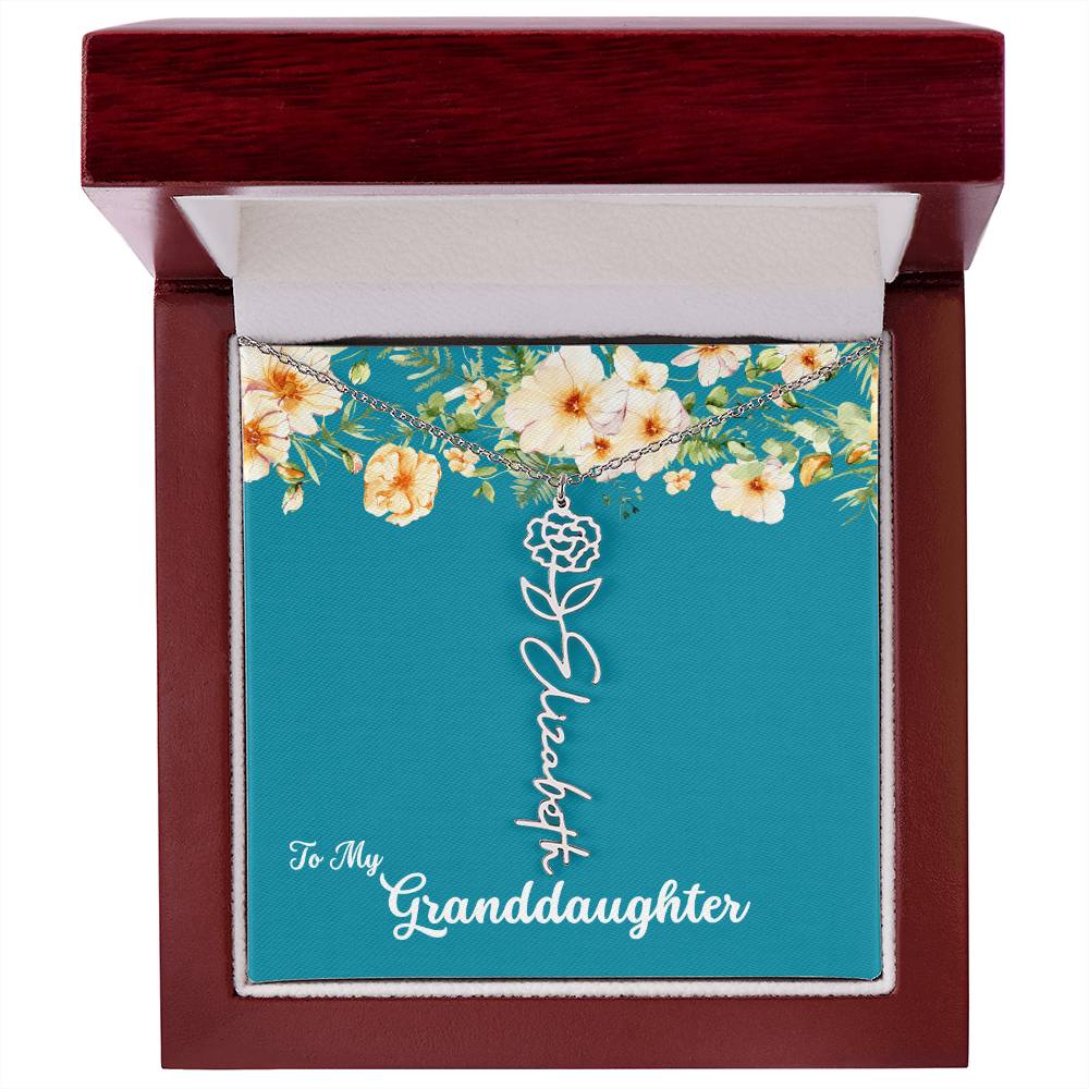 To My Granddaughter Personalized Birth Flower Necklace - Customize with Birth Month Flower and Name - Teal with Flowers - Get Deerty