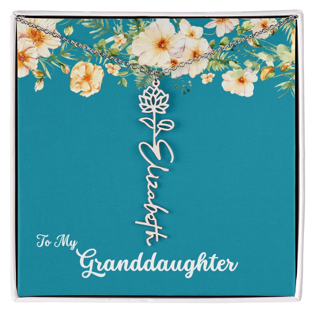 To My Granddaughter Personalized Birth Flower Necklace - Customize with Birth Month Flower and Name - Teal with Flowers - Get Deerty