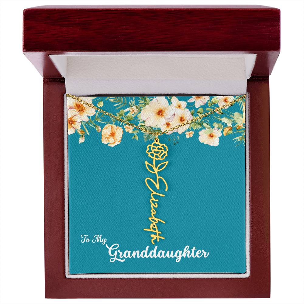 To My Granddaughter Personalized Birth Flower Necklace - Customize with Birth Month Flower and Name - Teal with Flowers - Get Deerty