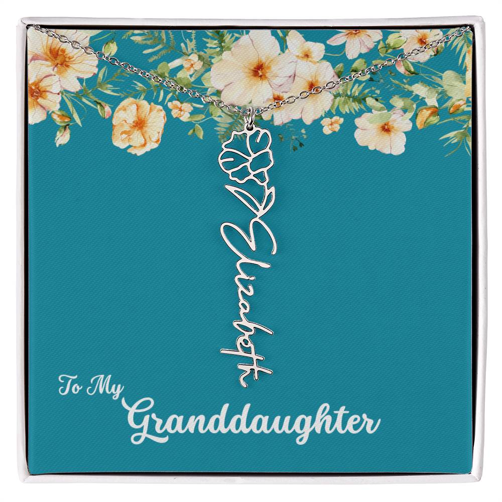 To My Granddaughter Personalized Birth Flower Necklace - Customize with Birth Month Flower and Name - Teal with Flowers - Get Deerty